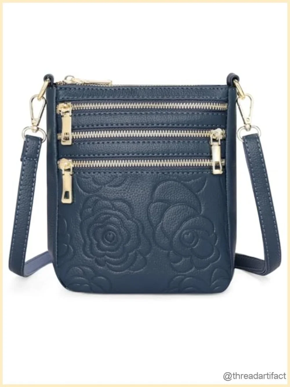 Small Vegan Leather Crossbody Bag with Multiple Zipper Pockets